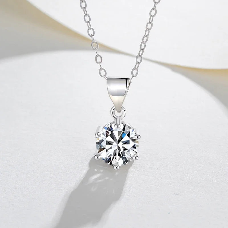 white gold cut round moissanite necklace