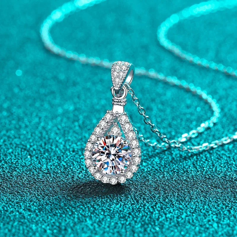 luminous raindrop white gold moissanite sterling chain necklace