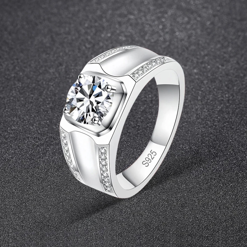  Sterling Silver mens moissanite rings MoissaRight