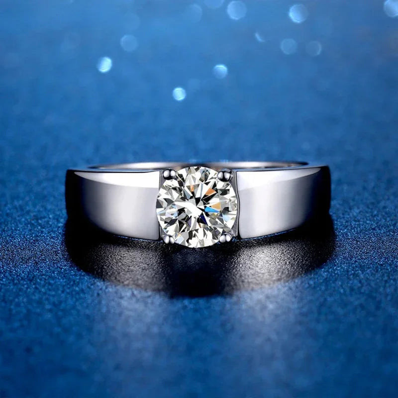 men's moissanite ring white gold